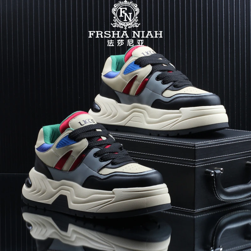 法莎尼亚潮流耐磨板鞋时尚软底百搭增高男鞋新款低帮小众休闲潮鞋