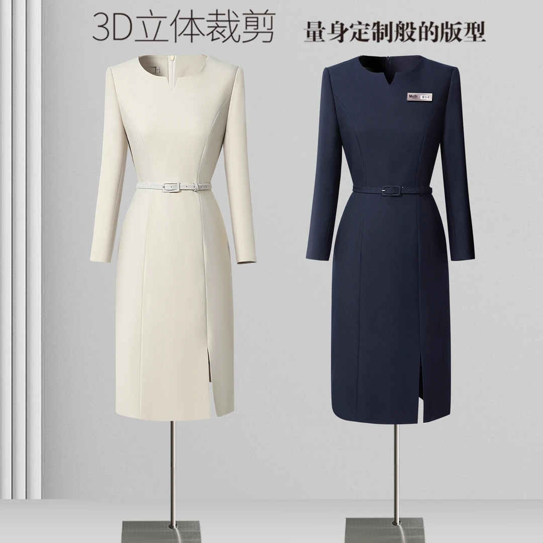 职业连衣裙女秋季轻奢时尚通勤上班族职场酒店珠宝店售楼部工作服