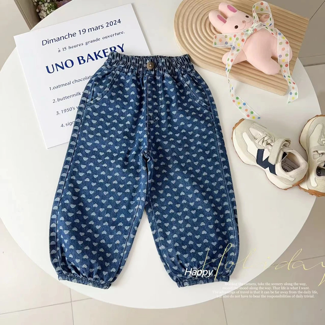 汤圆家童装2025夏季新款韩系甜美爱心提花百搭灯笼裤 YA-1780