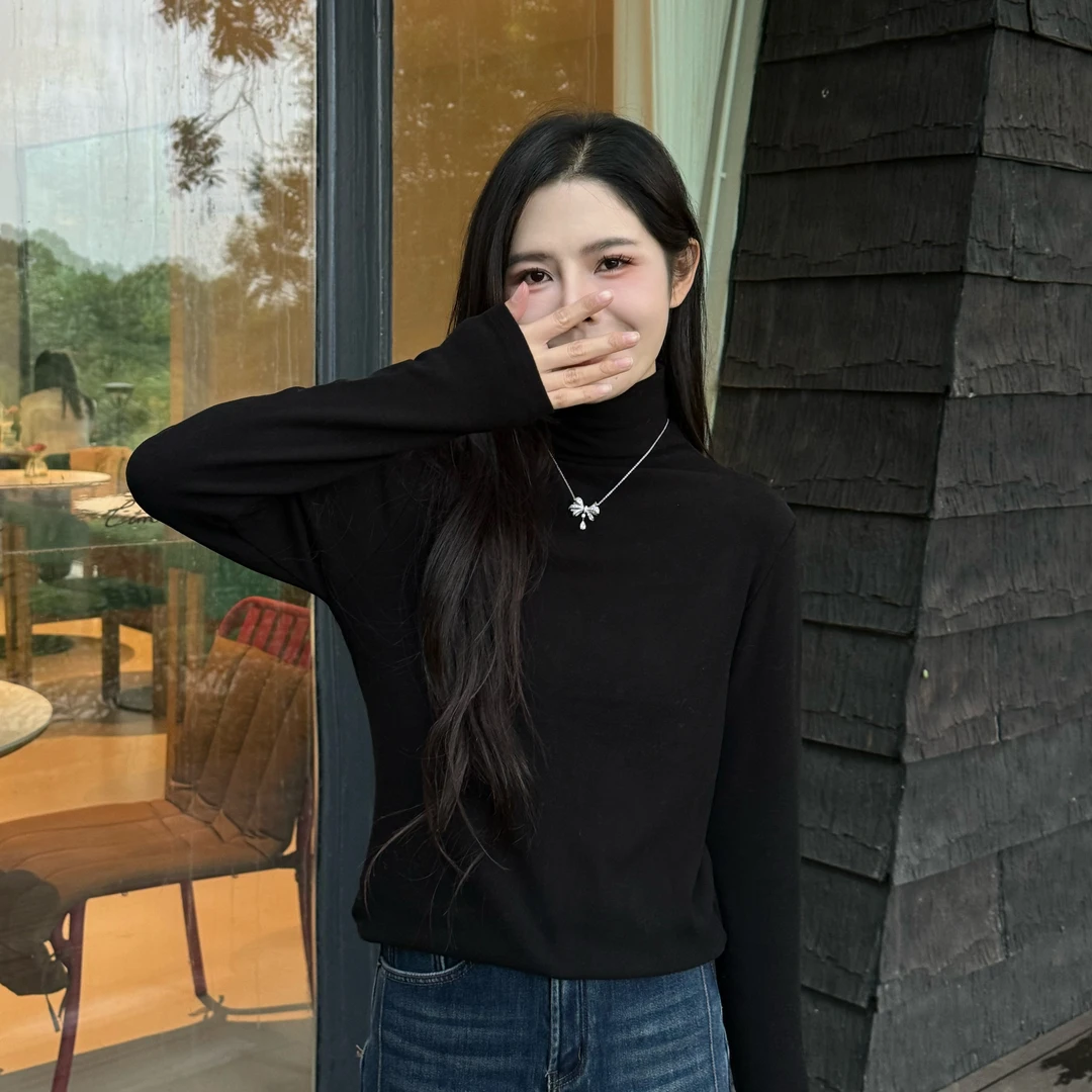 宿慕SUMU 冬季保暖上衣10-27设计感时尚高领软糯磨绒打底衫9207