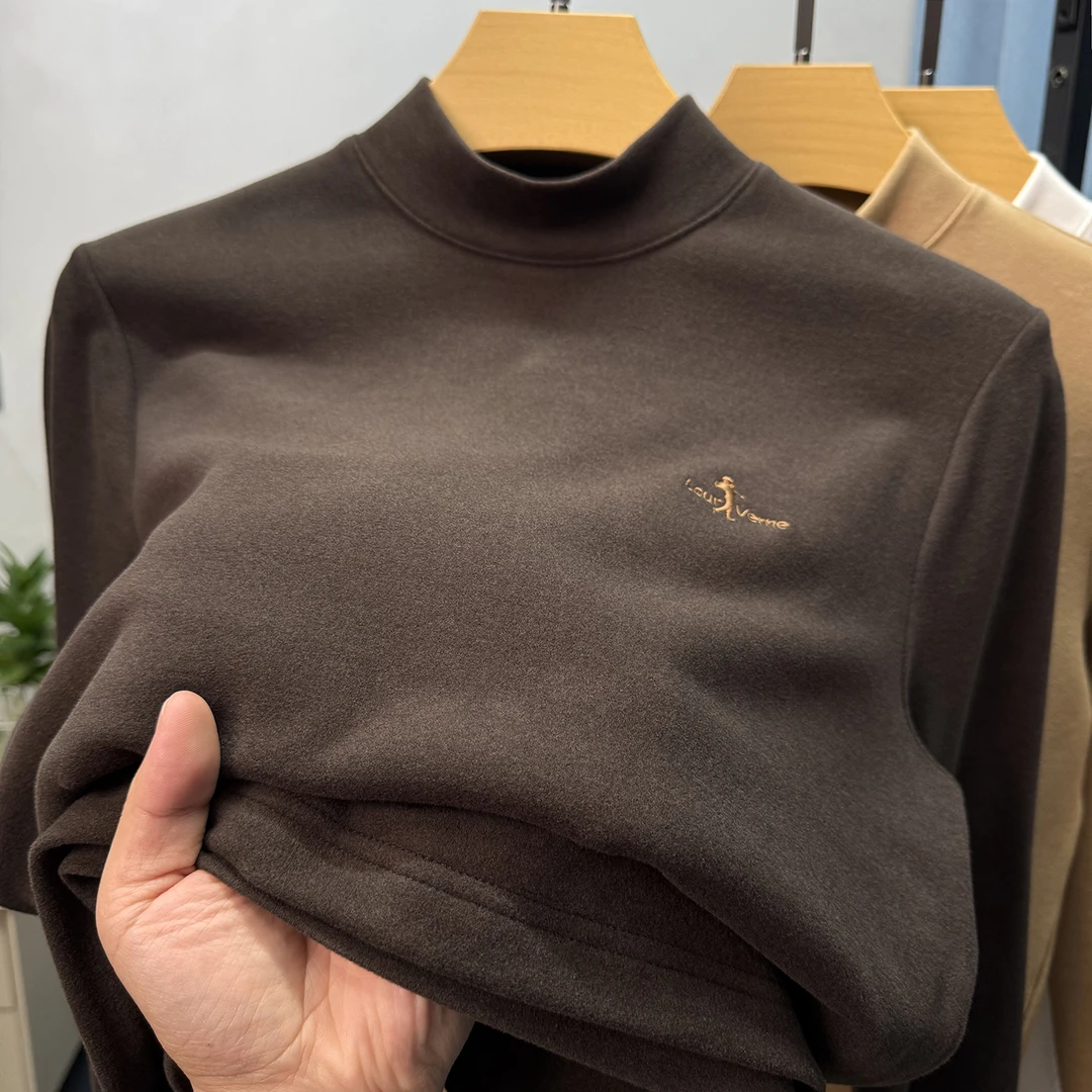 BOY NORMAN高端加绒磨毛t恤男秋冬内搭双面德绒半高领保暖打底衫