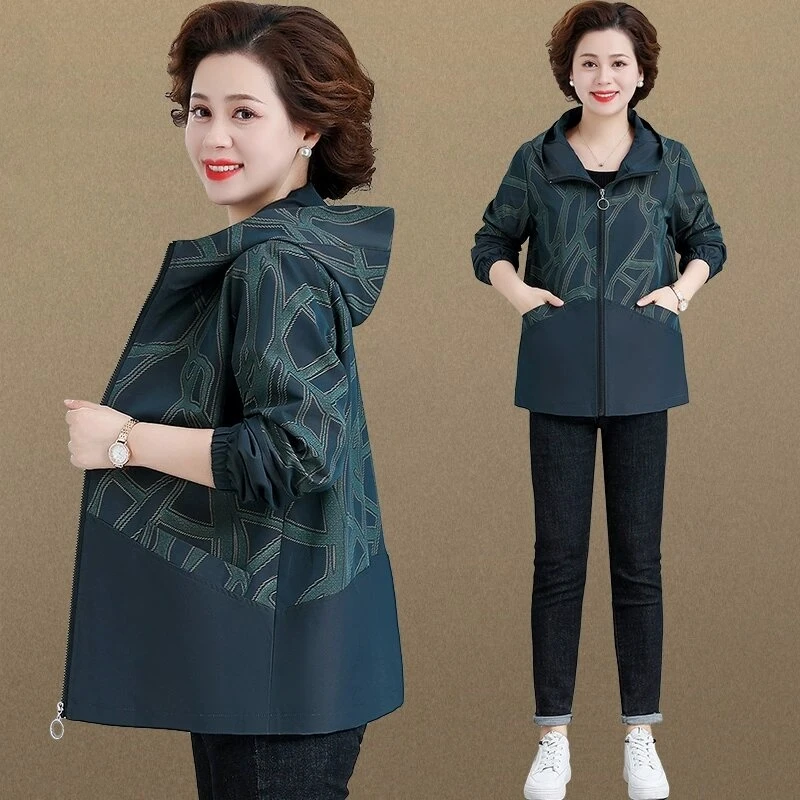 中年妈妈春装外套洋气加绒冬装棉服新款大码上衣中老年女春秋风衣