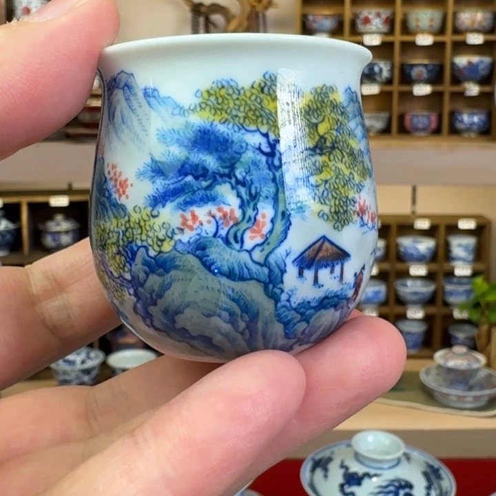 樂***、德物小雅手绘青花五彩闻香杯