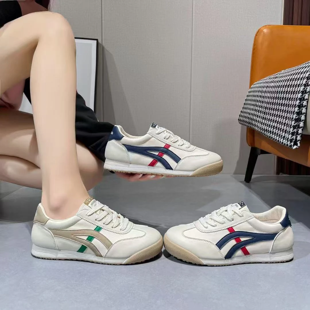 皮面休闲鞋时尚百搭2025透气软底轻便平底舒适小白鞋德训鞋女鞋