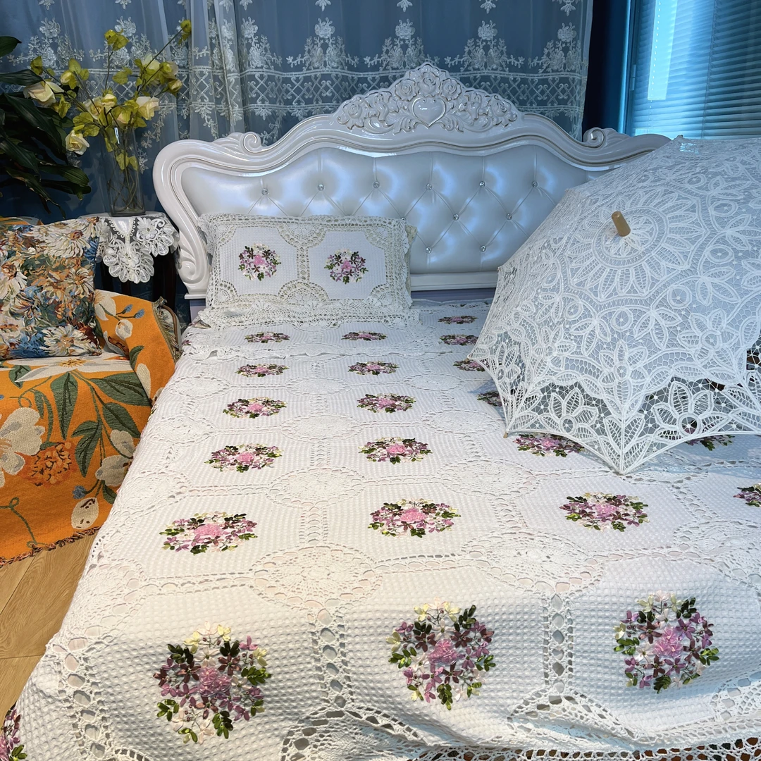 MX011-8-1棉质（210*220cm）粉色三朵立体花苞床盖