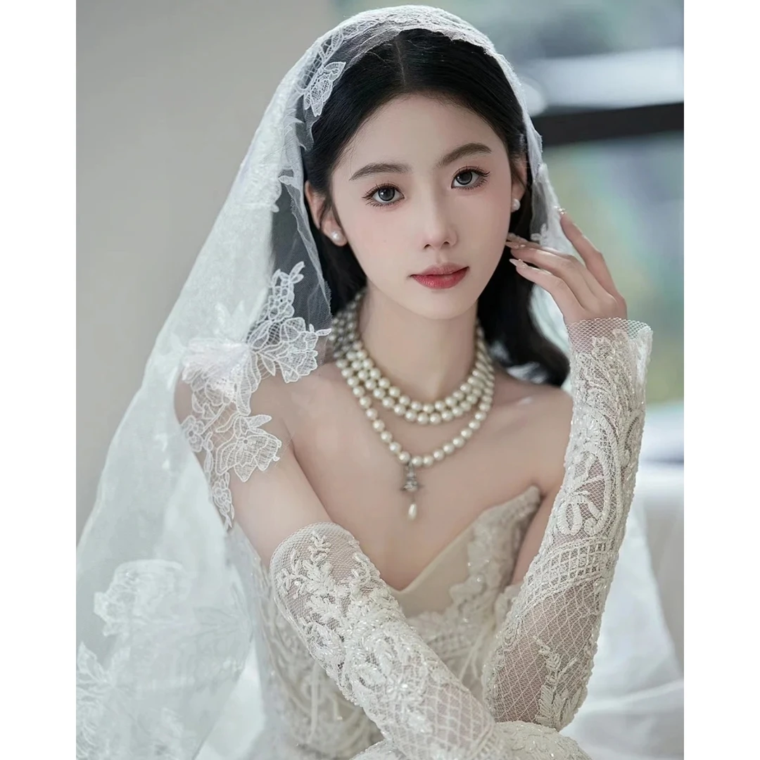 合金仿珍珠项链 MT｜西太后多层优雅婚纱锁骨项链时