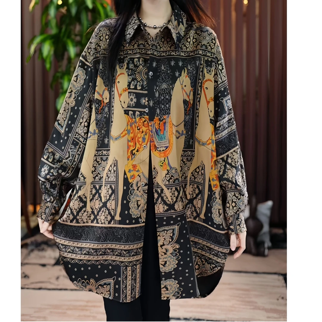 【金禧禧服饰】马上有钱桑蚕丝香云纱外套黑胶皮子J24372