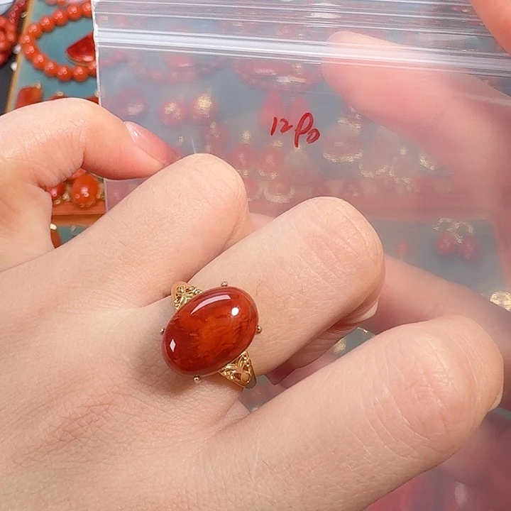 南红玛瑙银S925镶嵌戒指