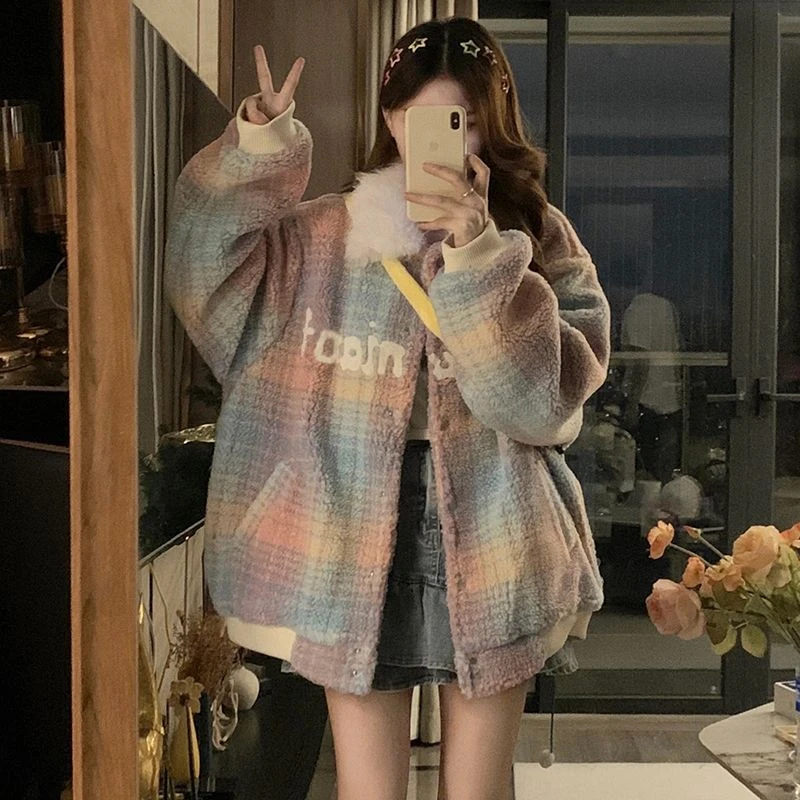 C-1508包包专属大码冬季新款彩色拼接棉服外套保暖宽松棉衣