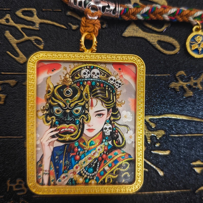 手工描金本命年五路财神五爷黄财神大黑天扎基拉姆唐卡项链晴