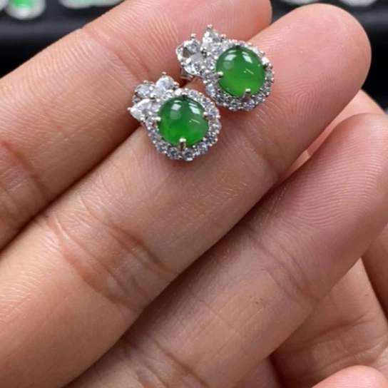 翡翠银S925镶嵌颈饰耳钉