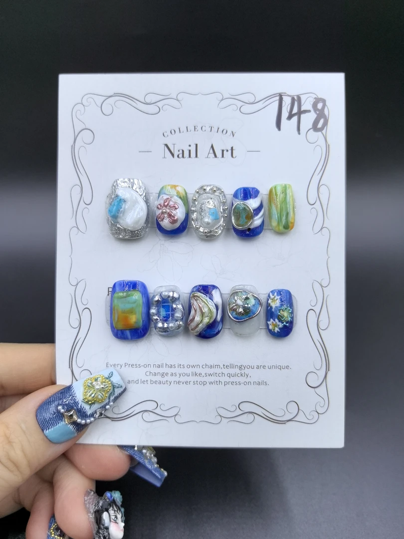 安夏 荷菀 直角方 纯手工穿戴甲10片日常搭配