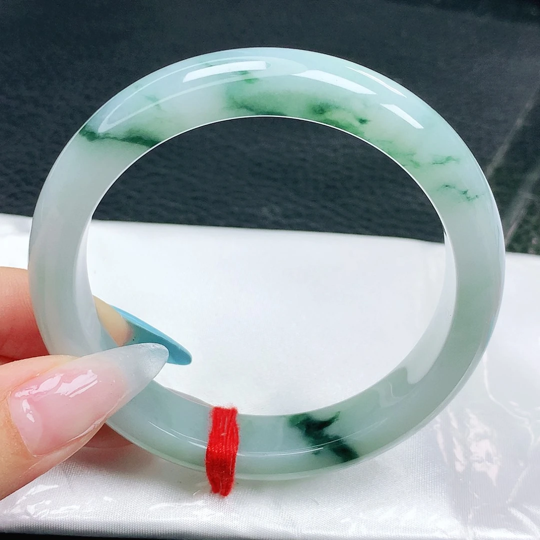 翡翠手镯未镶嵌翡翠57.4胶润飘蓝花正圈