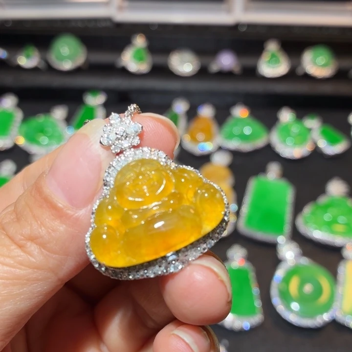 翡翠18K金镶嵌吊坠(不含链)翡翠