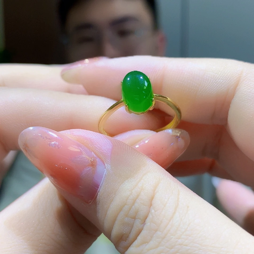 银S925镀金镶嵌戒指和田玉（碧玉）