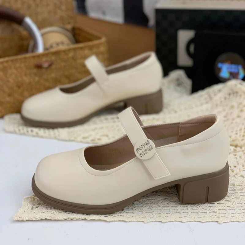 魔术贴玛丽珍鞋女鞋2025秋新款甜酷浅口粗跟小皮鞋学院风休闲单鞋