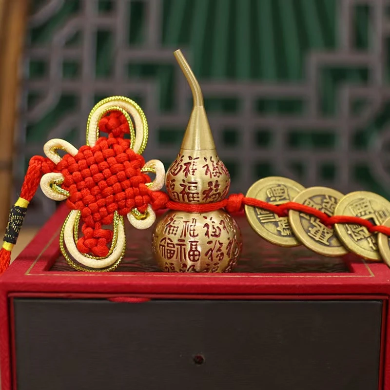 黄精铜百福葫芦空心款五帝仿古结挂件礼品款