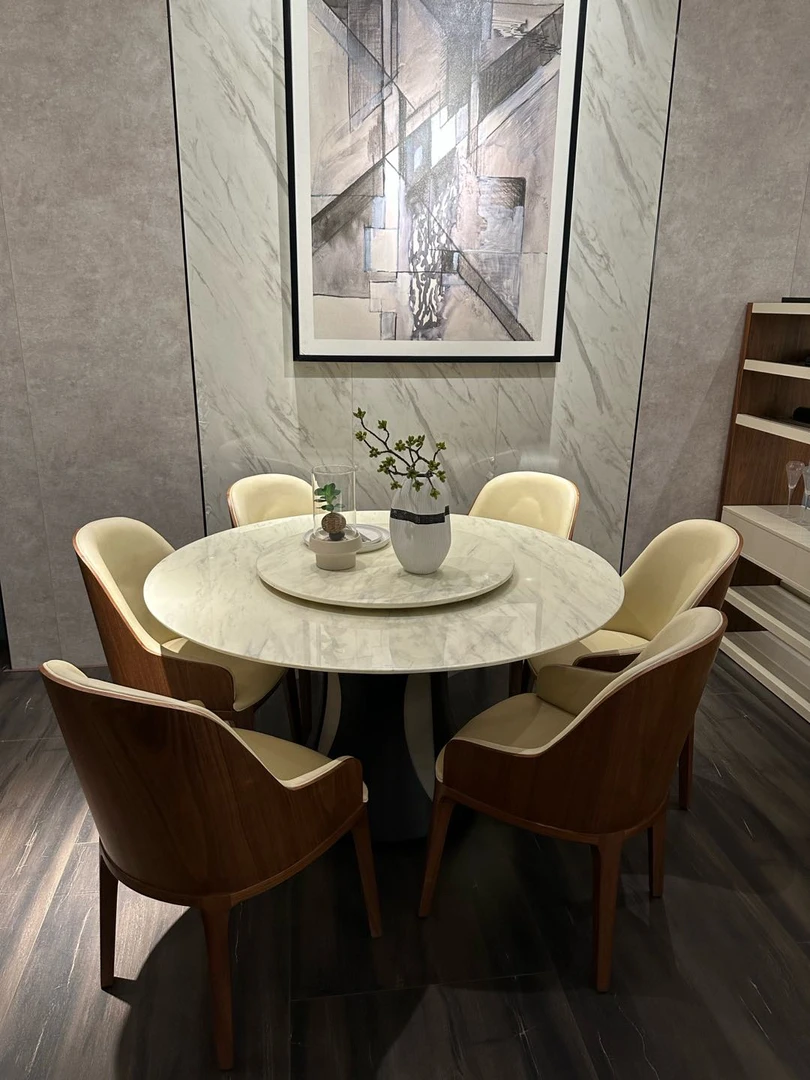 【不包邮】嘉达美系列129-R大理石/实木餐桌1350*1350*760H简约圆桌