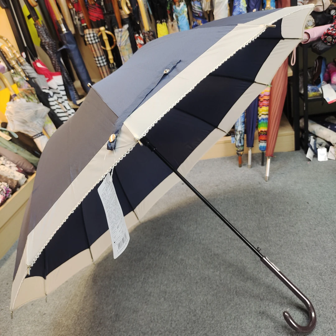 12骨晴雨两用简约长柄半自动手柄木柄防晒加固无黑胶晴雨伞A63