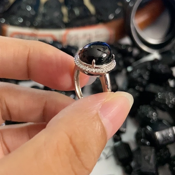 翡翠银S925镶嵌戒指墨翠