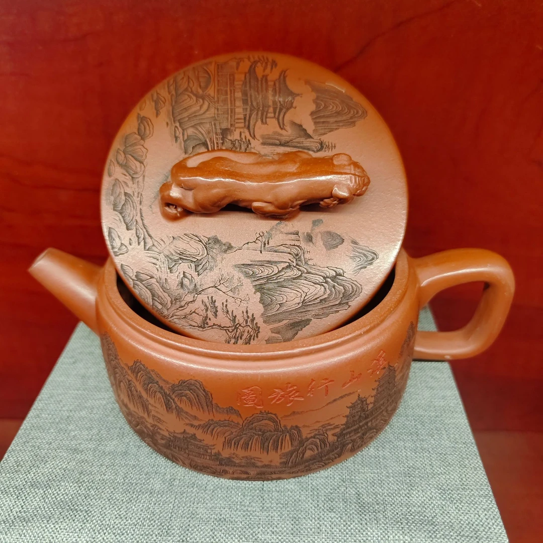 红皮龙溪山行旅图卧虎大口汉瓦【聪】紫砂壶
