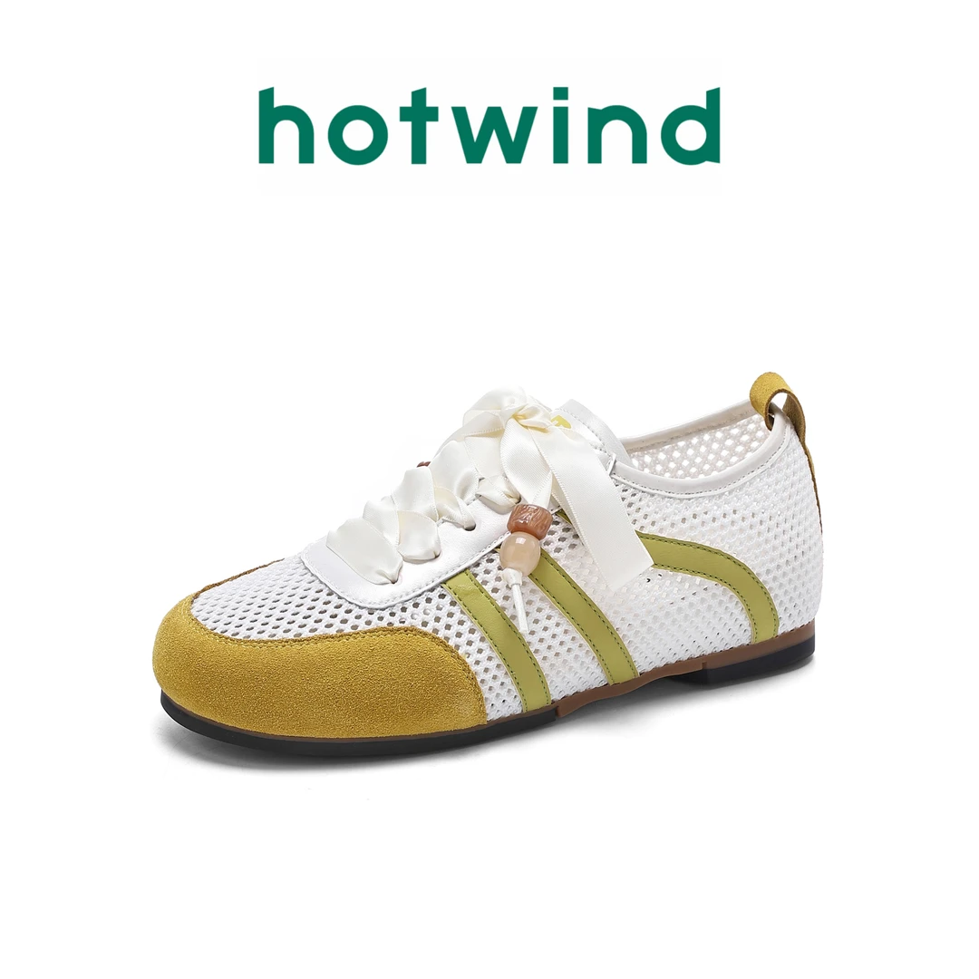 Hotwind/热风夏季新款薄底编制镂空德训鞋轻便穿搭舒适单鞋