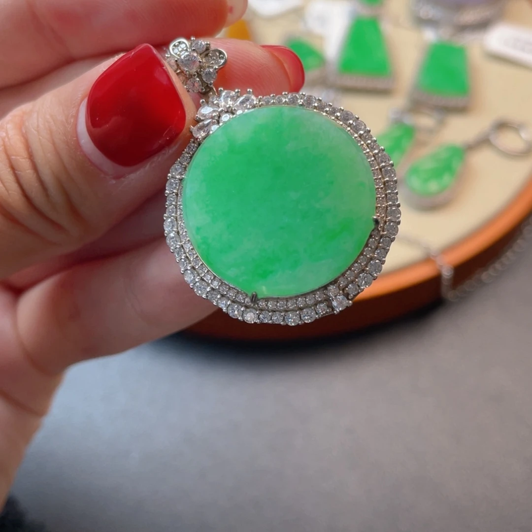 翡翠吊坠(不含链)银S925镶嵌