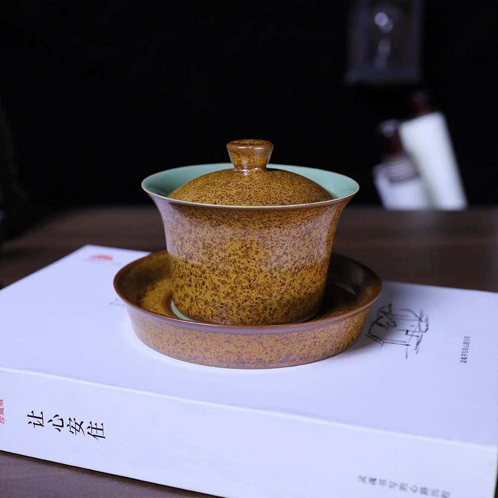 【境悟器】黄金瓷马蹄三才盖碗.1476.创意陶瓷高端茶器泡茶器.BL