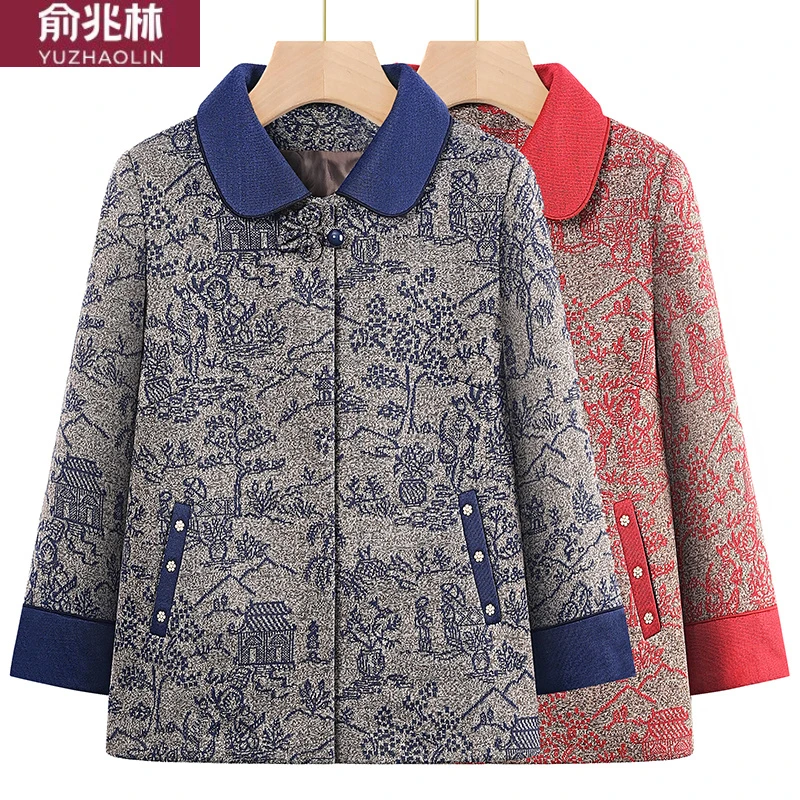 俞兆林奶奶装秋季外套妈妈翻领上衣中老年人洋气衣服女老太太春秋