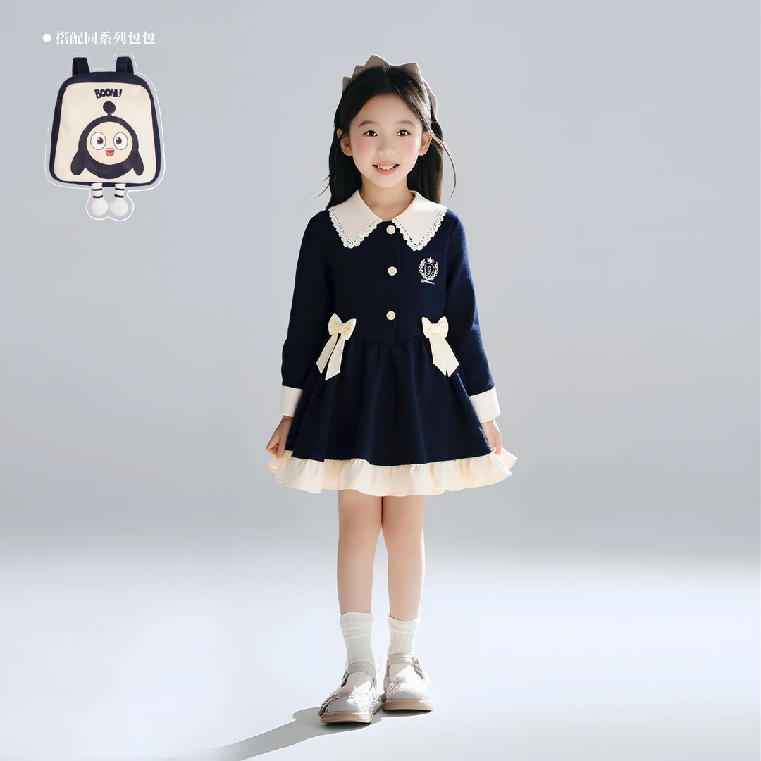 儿童秋季翻领精致公主裙童装2025女童洋气淑女长袖连衣裙D3S5-907