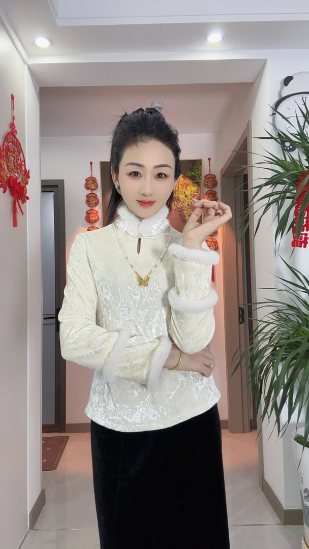 （婵娟）新款国风新中式打底衫气质百搭长袖加绒加厚保暖上衣