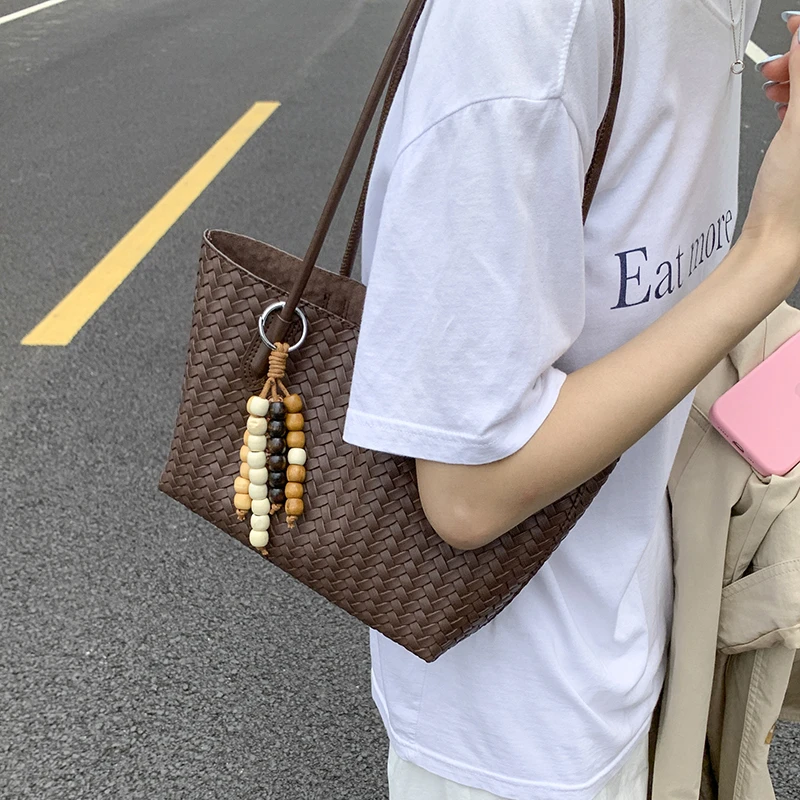 复古编织包女式包包女2025新韩版托特包简约大容量单肩通勤包1031