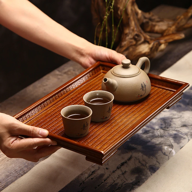 竹制手工竹编茶盘家用简约茶台干泡台端茶盘奉茶盘日式席面竹托盘