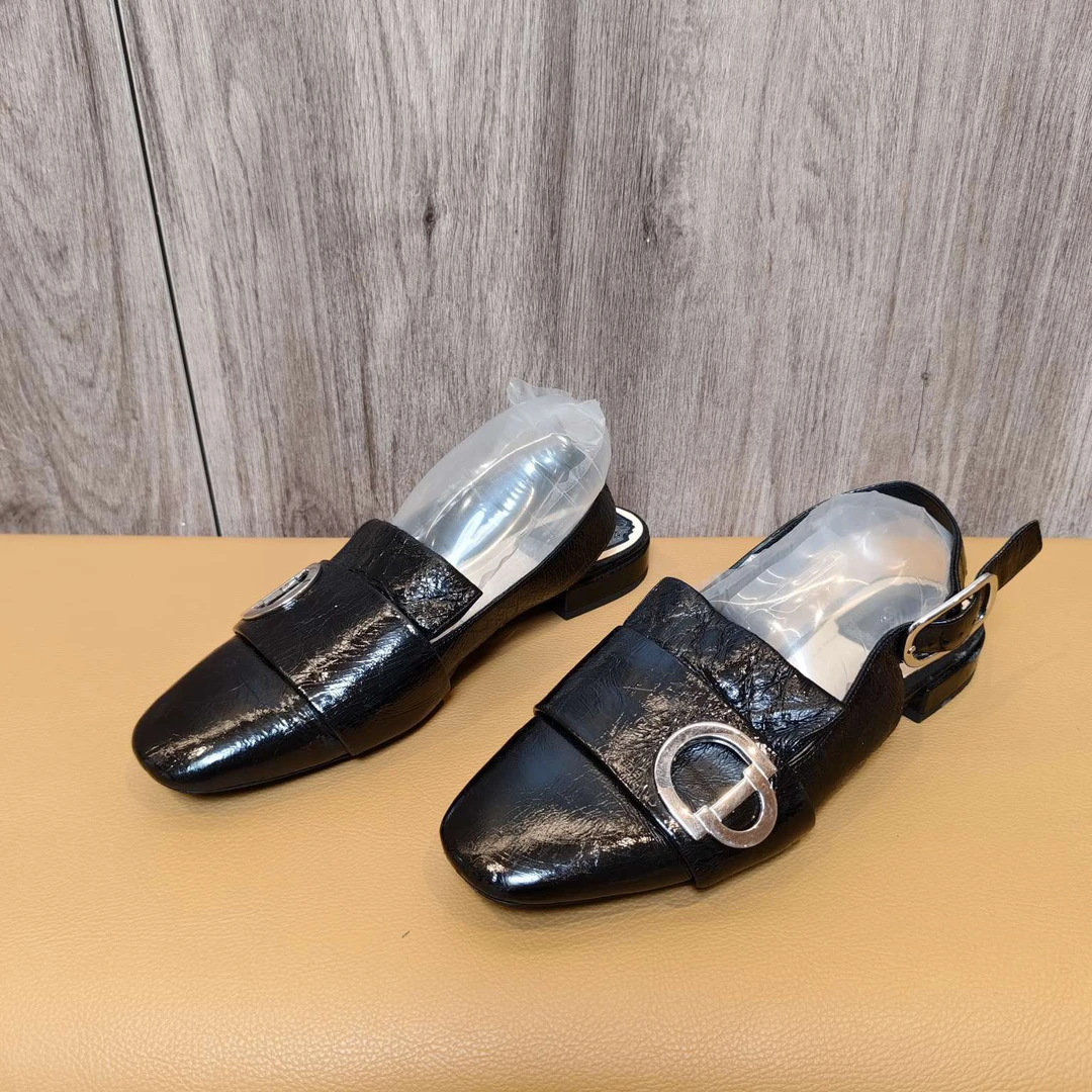 95新 DIOR/迪奥 Dior 黑色银扣半拖凉鞋/36.5码/98新/32728