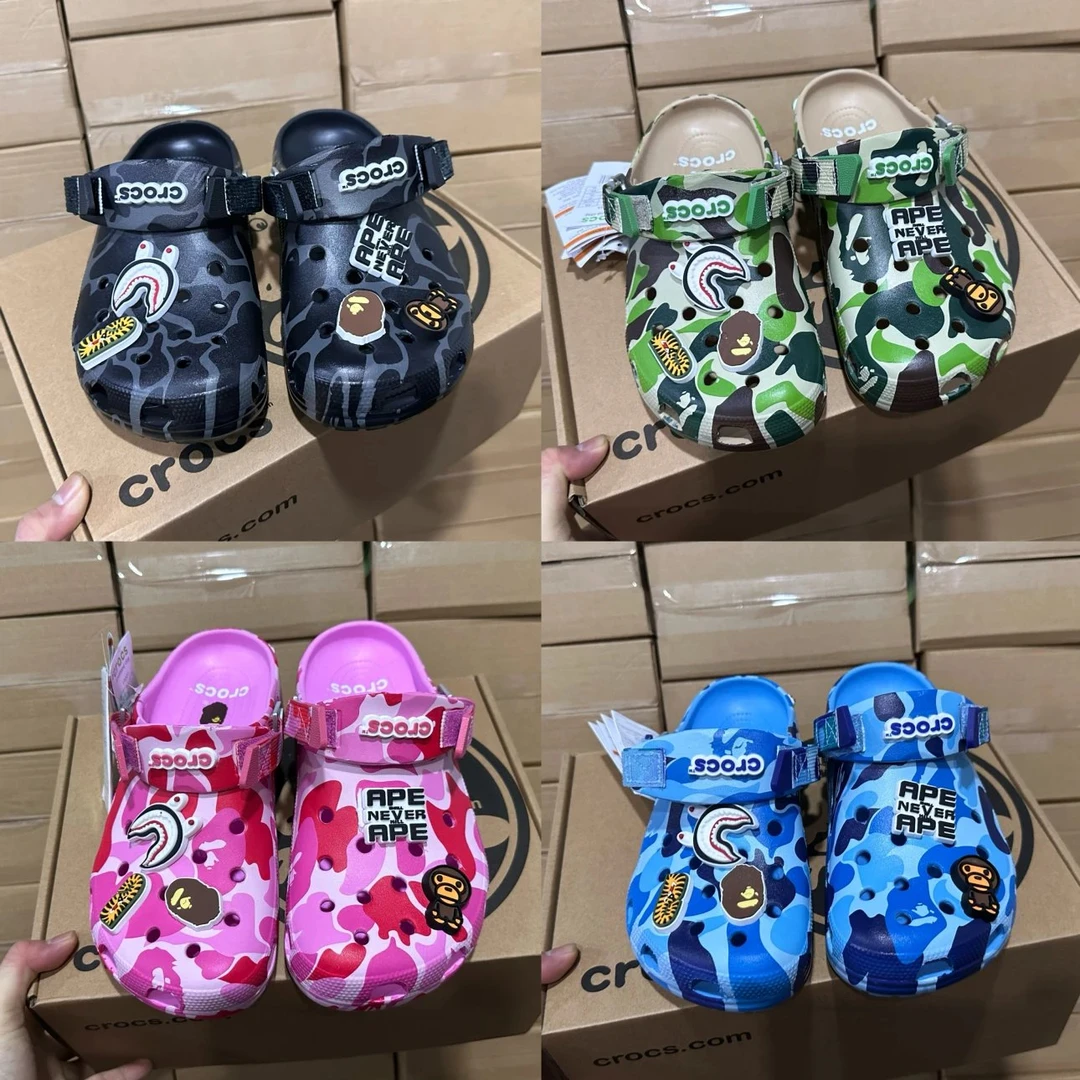 动漫男友风套脚印花皮搭扣洞洞鞋防滑休闲城市游牧风