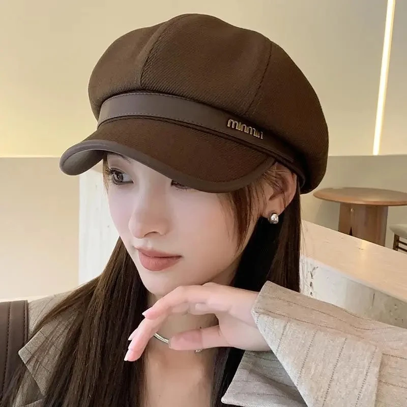 2026新款韩版英伦皮质贝雷帽鸭舌秋冬季百搭复古气质画家帽八角帽