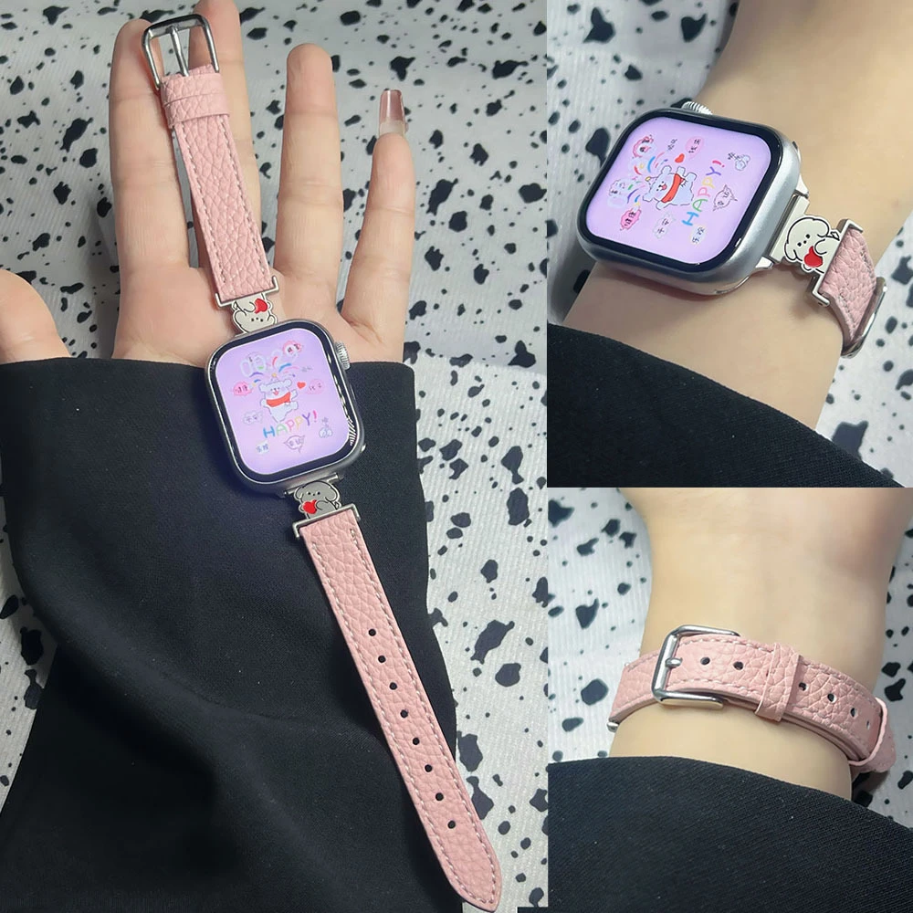 适用Apple苹果iwatchS10s9Ultra87654手表带新款轻奢小众皮质腕带