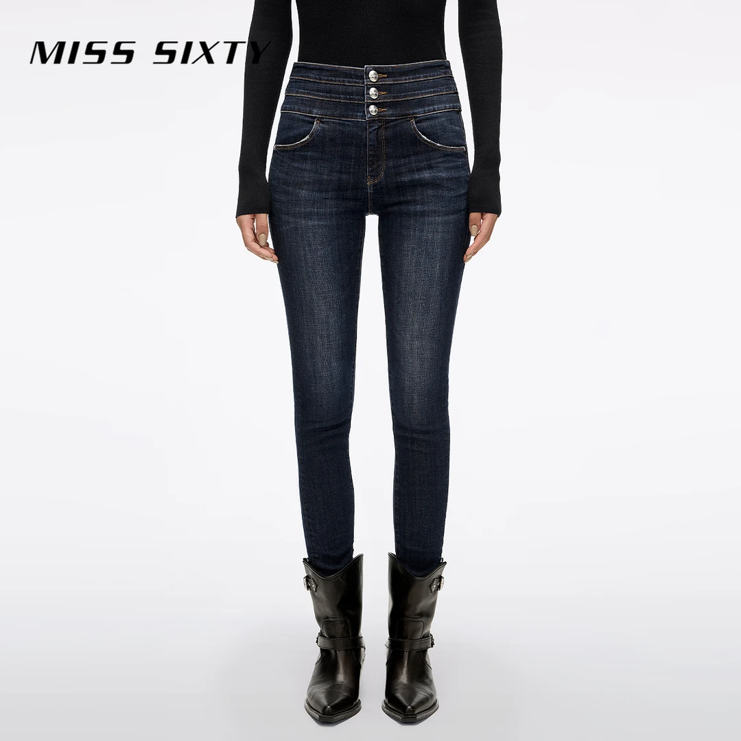Miss Sixty2025秋季新款牛仔裤女三环高腰复古全长紧身裤铅笔裤