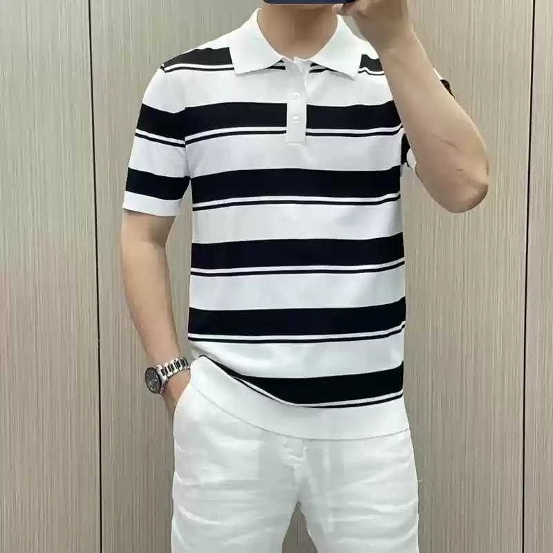 夏季男款短袖Polo衫拼色夏季休闲针织冰针织polo衫男装短袖翻领