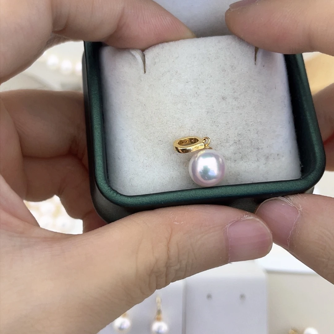 海水珍珠吊坠(不含链)18K金镶嵌8.5-9万能扣