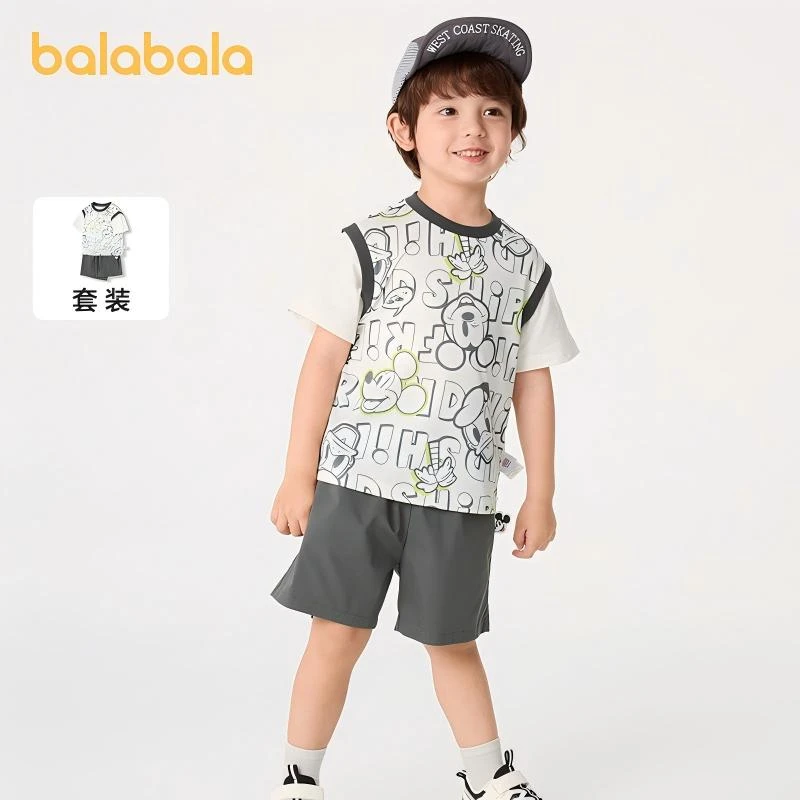 【迪士尼IP】巴拉巴拉童装儿童短袖套装男童女童两件套2025夏新款
