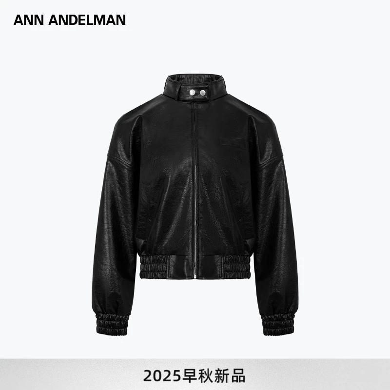 ANN ANDELMAN 25秋冬新款黑色皮衣外套女酷飒风立领皮夹克