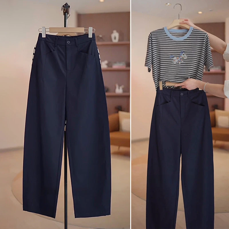 今年流行的镰刀裤女小个子休闲裤宽松高腰垂感西装裤窄版香蕉裤夏