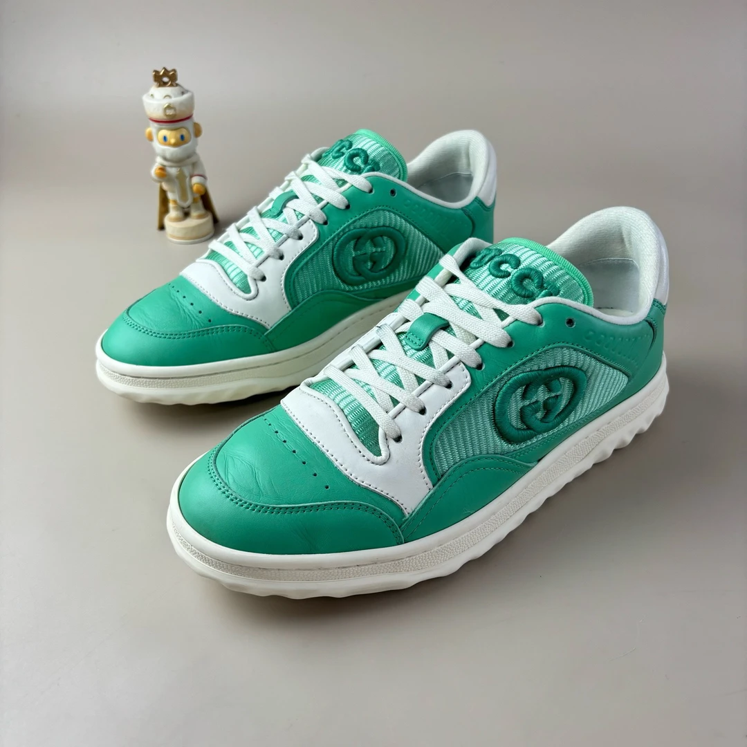 99新 GUCCI/古驰 Mac80白绿系带休闲鞋 37码 YLP3227