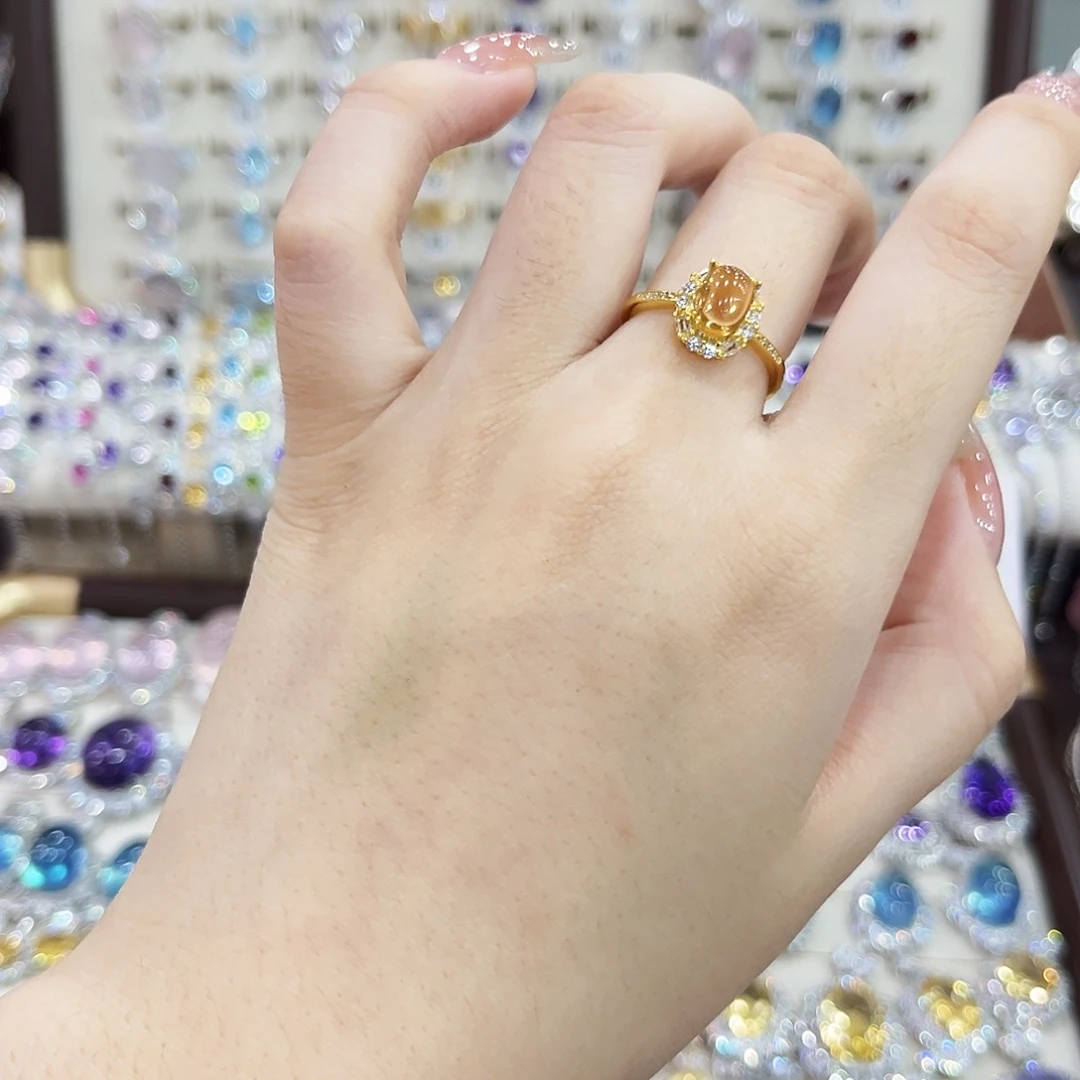 戒指银S925镶嵌烟晶