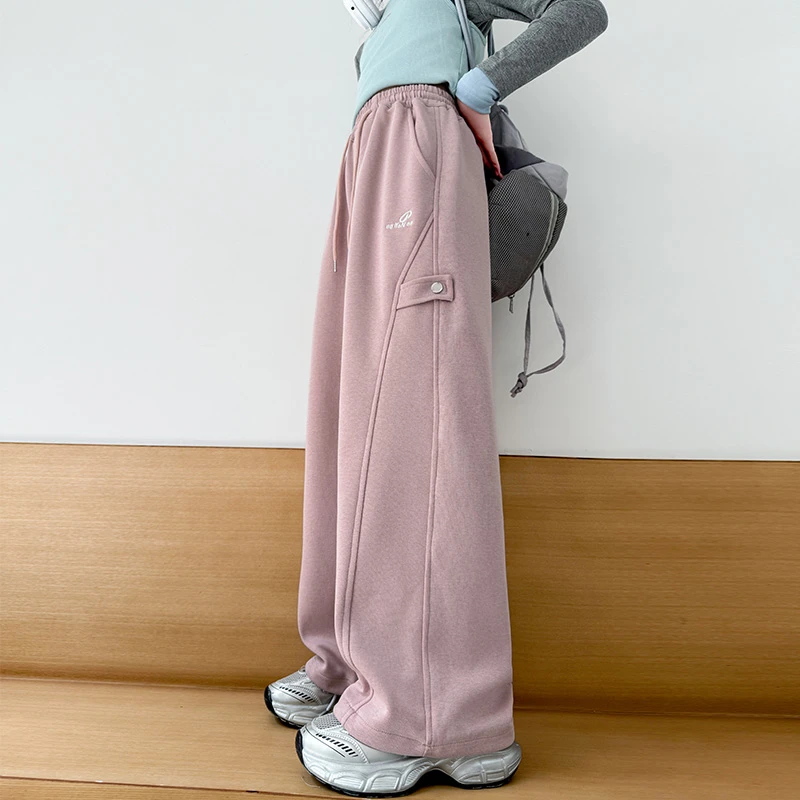 儿童秋装2025新款大女童装粉色裤子春秋款运动卫裤秋季阔腿直筒裤