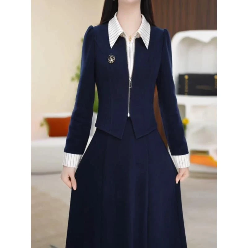 【连衣裙】春季设计感翻领休闲简约轻奢中长款长袖女装连衣裙M-4XL