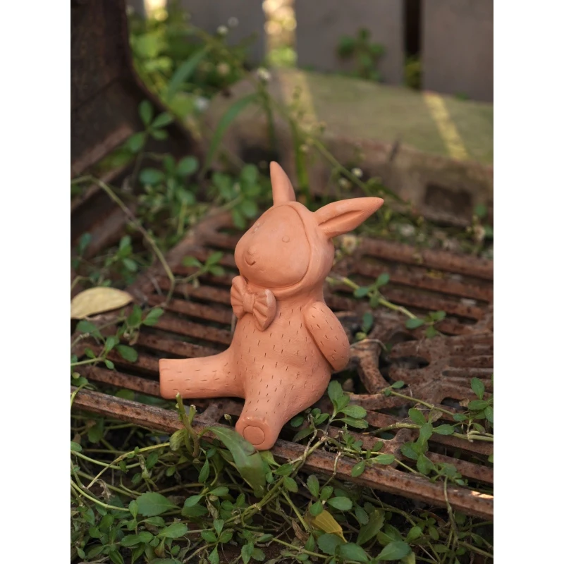 复古红陶兔子摆件园艺小动物花园摆件
