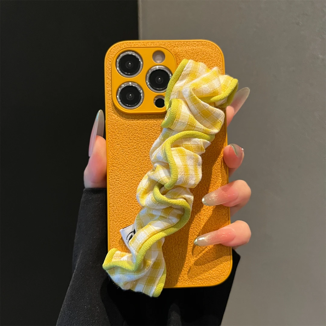 陨石纹格纹腕带适用苹果16promax手机壳iphone15新款14/13/12/11