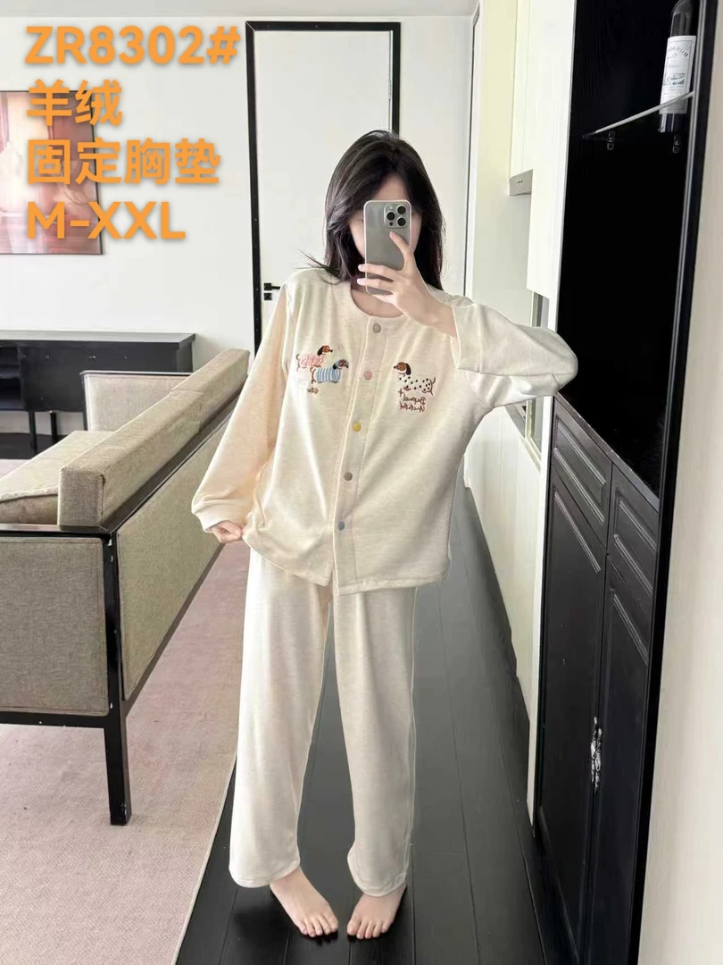 （羊绒腊肠狗狗）2025新款冬季羊绒加厚刺绣腊肠狗狗睡衣女开衫套装